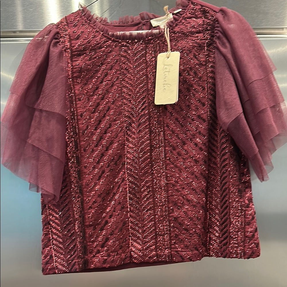 Elegant Burgundy Blouse with Ruffle Sleeves
